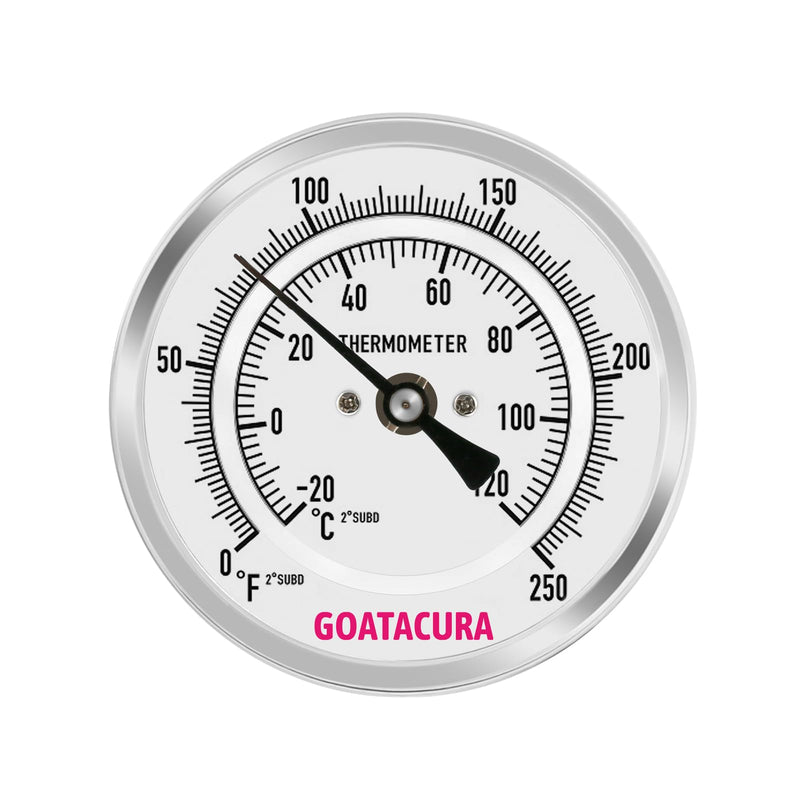 Bimetal Thermometer, Full Stainless Steel, 3" Dial Size, 6" Stem, 1/2" NPT Back Mount, 0-250 Deg F/-20-120 Deg C, 1% Accuracy L=6"
