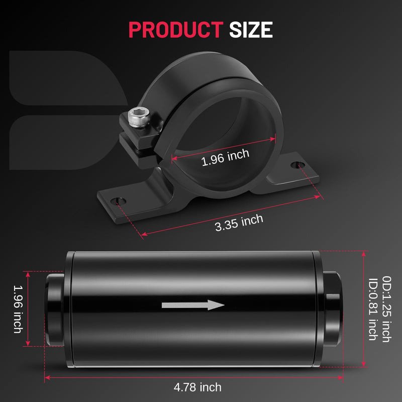 BDFHYK 10 Micron Inline Fuel Filter with Bracket Clamp and 6AN 8AN 10AN Adapter, 50MM Aluminum for EFI Fuel System, LS Exchange