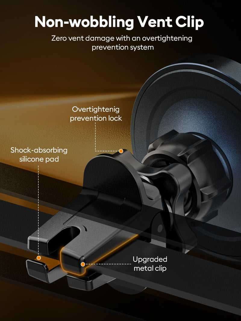 OHLPRO 25W MagSafe Car Charger Mount, Magnetic Wireless Car Charging Holder for iPhone 17 16 Pro Max Plus Pro Air, Vent Clip Phone Mount with 63W USB C Adapter, 360 Rotation, Gray