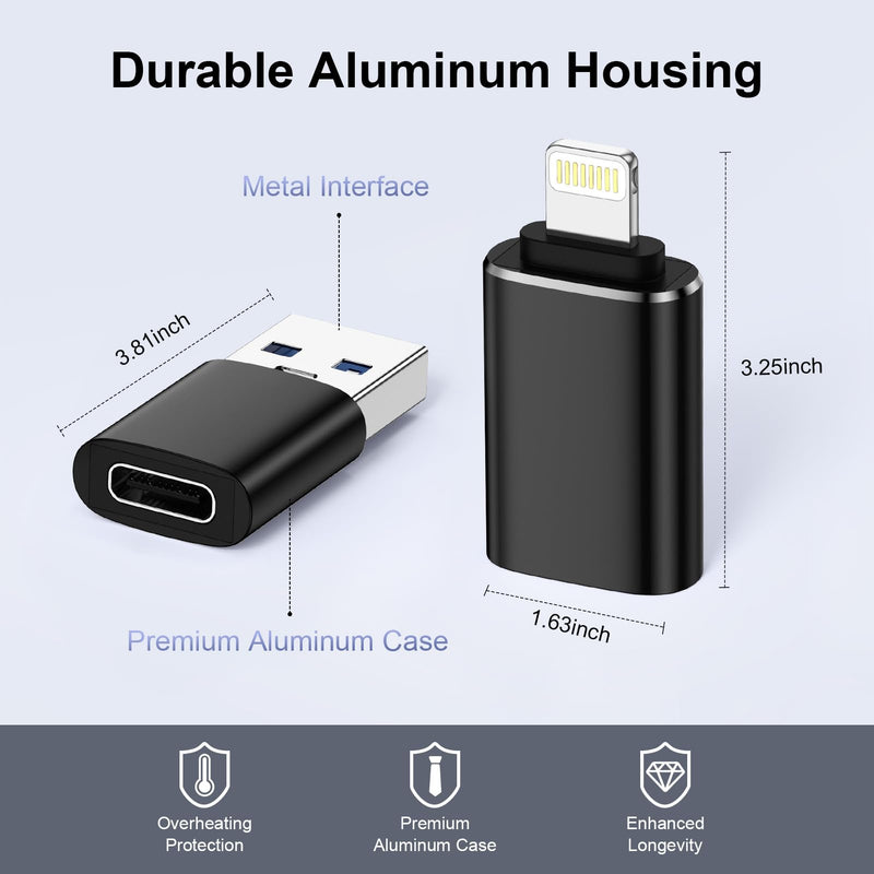 2 Pack Lightning Male to USB Female Adapter OTG &2 Pack USB to USBC Adaptor | Compatible for iPhone 17e/17 Pro Max/16/15/14/13/12,OTG Cable for Camera,3.0 Mouse,Keyboard,Hub,Midi Port Adaptad Connector