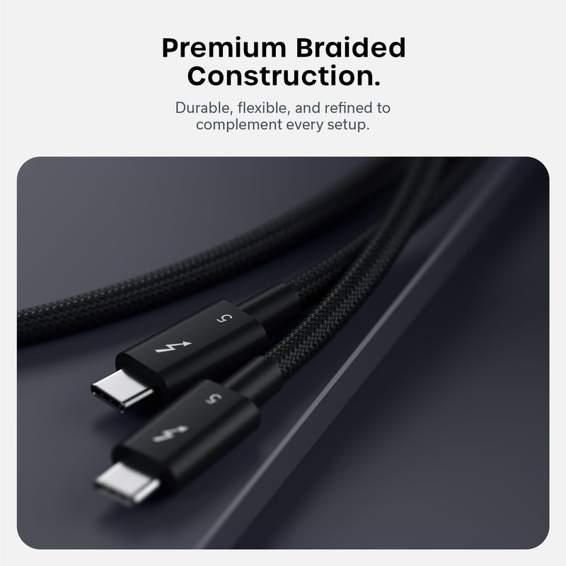 Satechi Certified Thunderbolt 5 Cable, 240W PD, 120Gb/s Data, Dual 8K@60Hz, Triple 4K@144Hz, Braided Thunderbolt 5/4/3, Compatible USB-C Cable for iPhone 17, MacBook Air/Pro/Neo, Laptops
