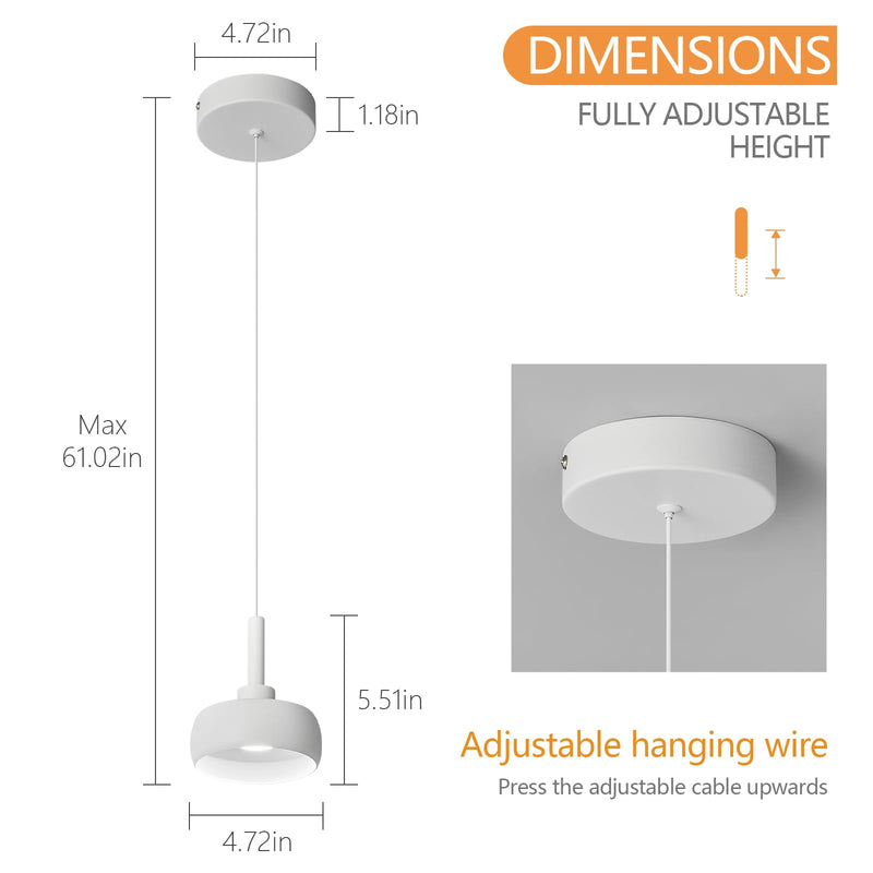 Pure White Pendant Light Fixtures Kitchen Island Mini Dome Hanging Light Fixtures LED COB Source Modern Hanging Lamp for Bedroom Living Room Dining Bar(1 Pack) 1-Pack