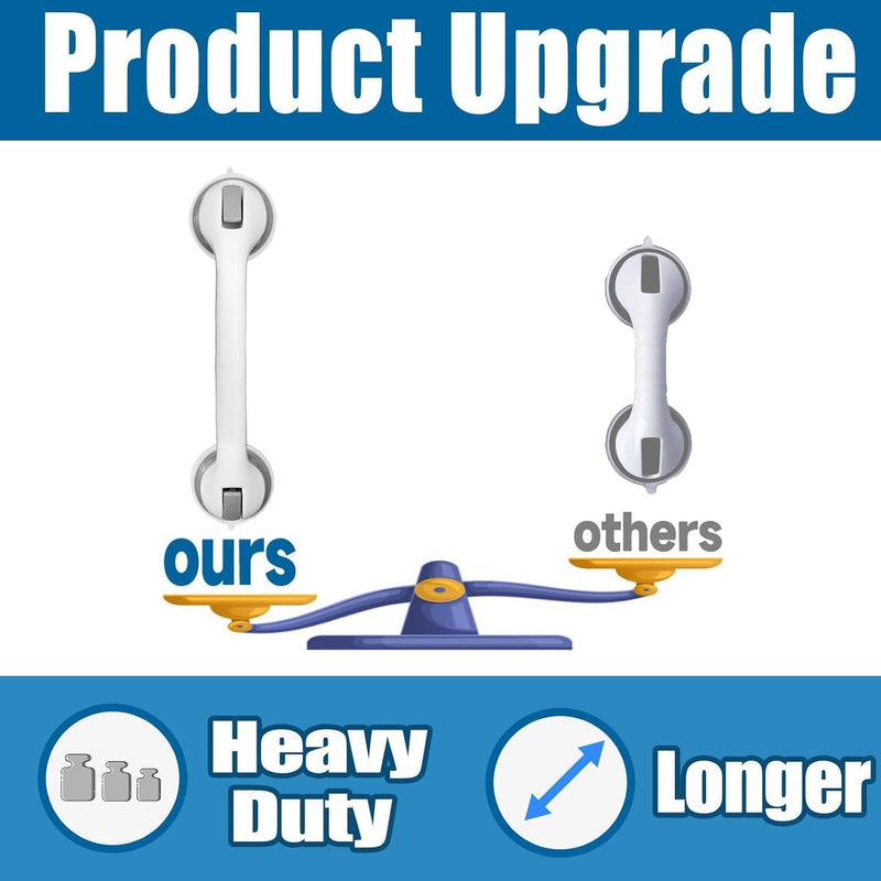 Shower Grab Bars for Seniors, Shower Handles for Elderly Suction Cup,2 Pack 16.12 Inch,Handicap Grab Bars for Bathtubs and Showers Wall, Bathroom Safety for Showers Walls Heavy Duty, No Drilling 2 Pack 16.12 Inch Gray
