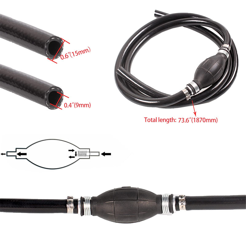 Fuel Line Assembly,3/8in Nylon Braided Marine Fuel Hose Line Assembly with Primer Bulb for Marine Outboard Boat Motor RVs Tractors and Caravans,6FT 3/8