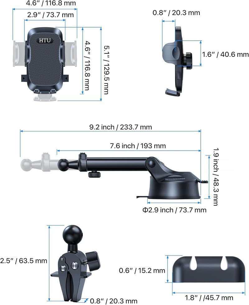 Car Phone Holder【2026 Upgraded 100+LBS Suction & Safety Cert】 Cell Phone Car Mount for Truck Heavy Duty Phone Holder for Dashboard/Windshield/Vent for iPhone 17 16 Pro Max, Dark Black