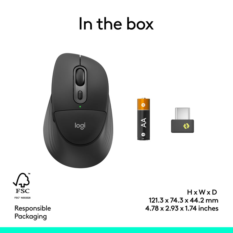 Logitech Signature Comfort Plus M850 L for Business Wireless Mouse | Sculpted design with palm cushion, secure receiver/Bluetooth, for business, Windows/Mac/ChromeOS/Linux/iPadOS