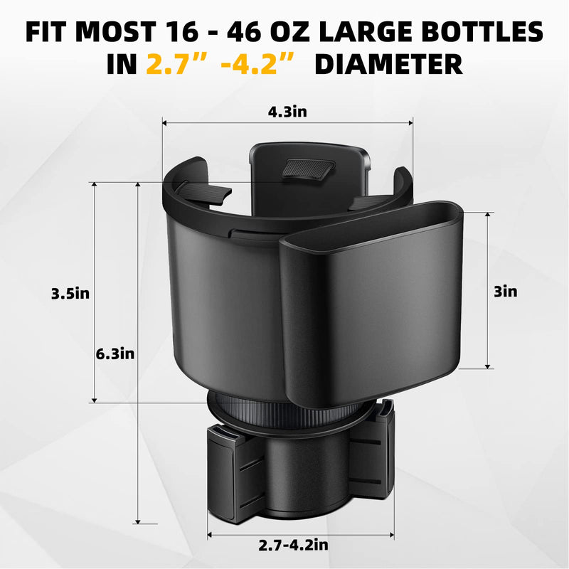 Car Cup Holder Expander, Cup Holder Extender Adapter for Car with Adjustable Base, Fits YETI 24/36/46oz, HydroFlask 32/40oz, Large Water Bottles in 2.7"-4.2" (16-46 OZ)