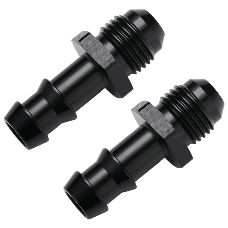 6AN Male Flare to 3/8 Hose Barb Straight Fitting Adapter Aluminum Black 2PCS 6AN to 3/8" Black - 2PCS