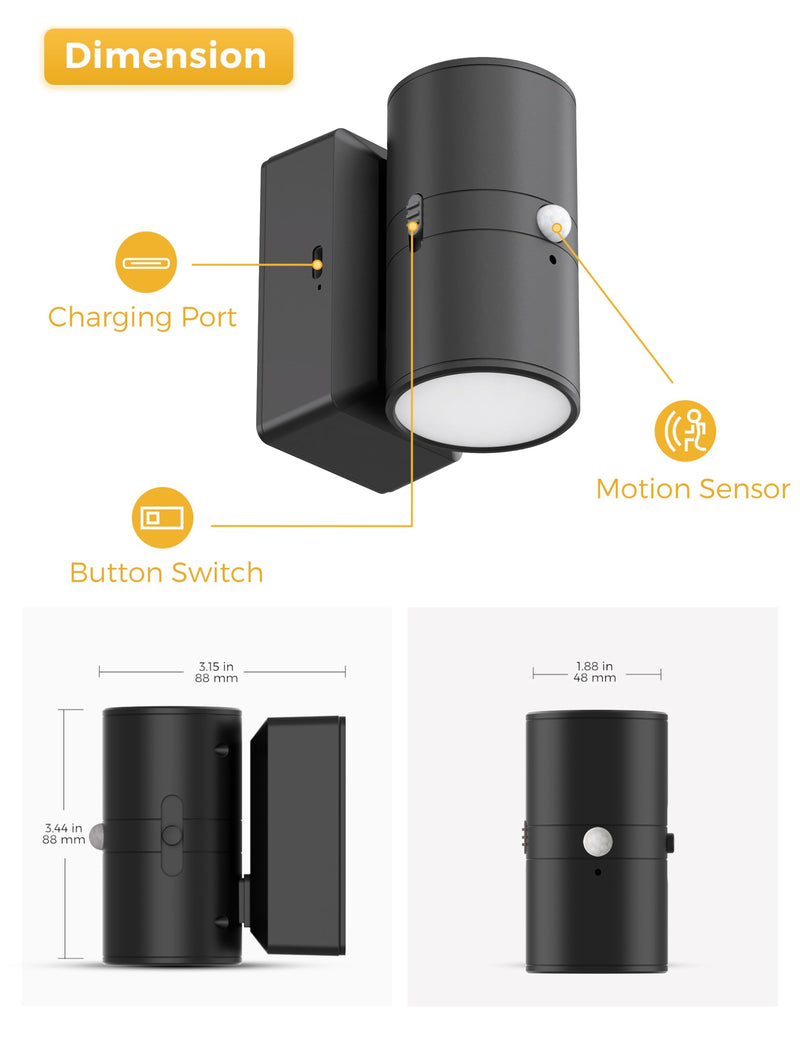 L LOHAS LED Motion Sensor Night Light, Rechargeable Night Light, 0-100LM Dimmable, 3000K Soft White, 2 Pack Wireless