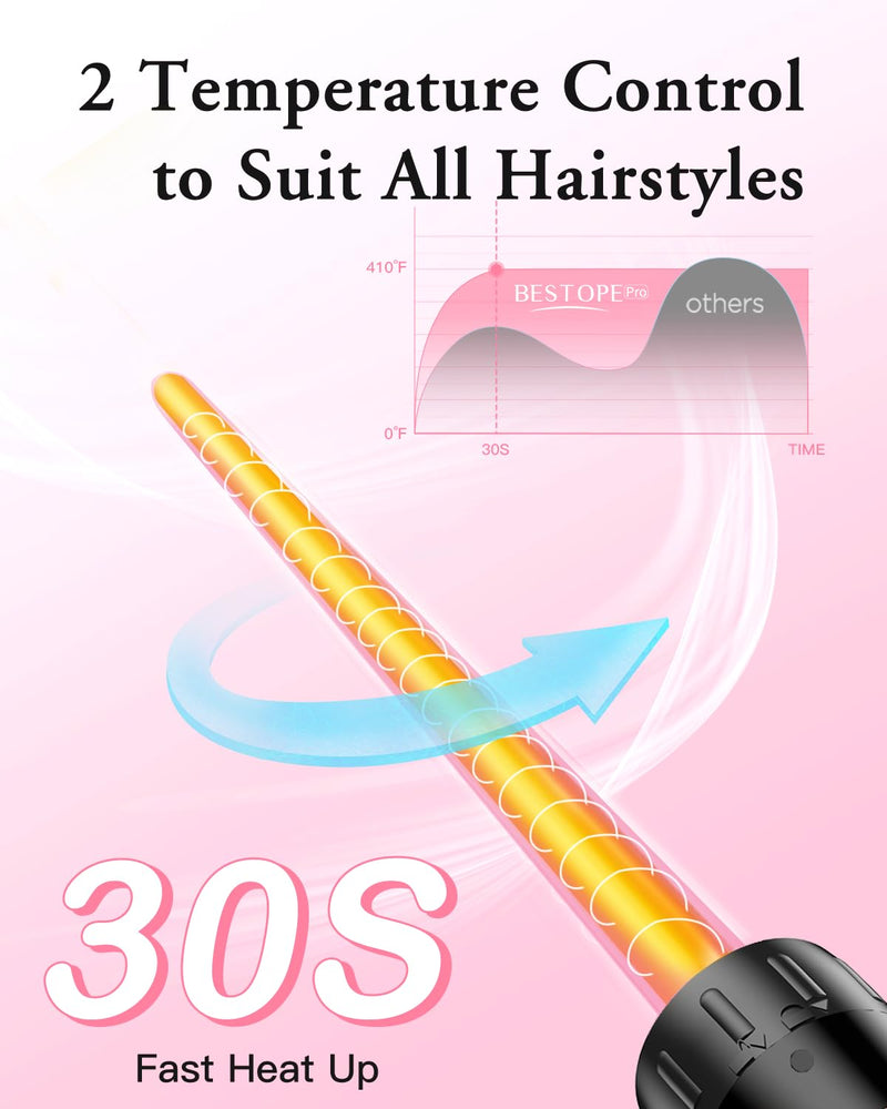 [AUSTRALIA] - BESTOPE PRO Hair Curler 6-in-1 Curling Wand Set, Curling Iron with 2 Temperature Control, Curling Tongs with Heat-Resistant Glove and 2 Hair Clips Black 6 in 1