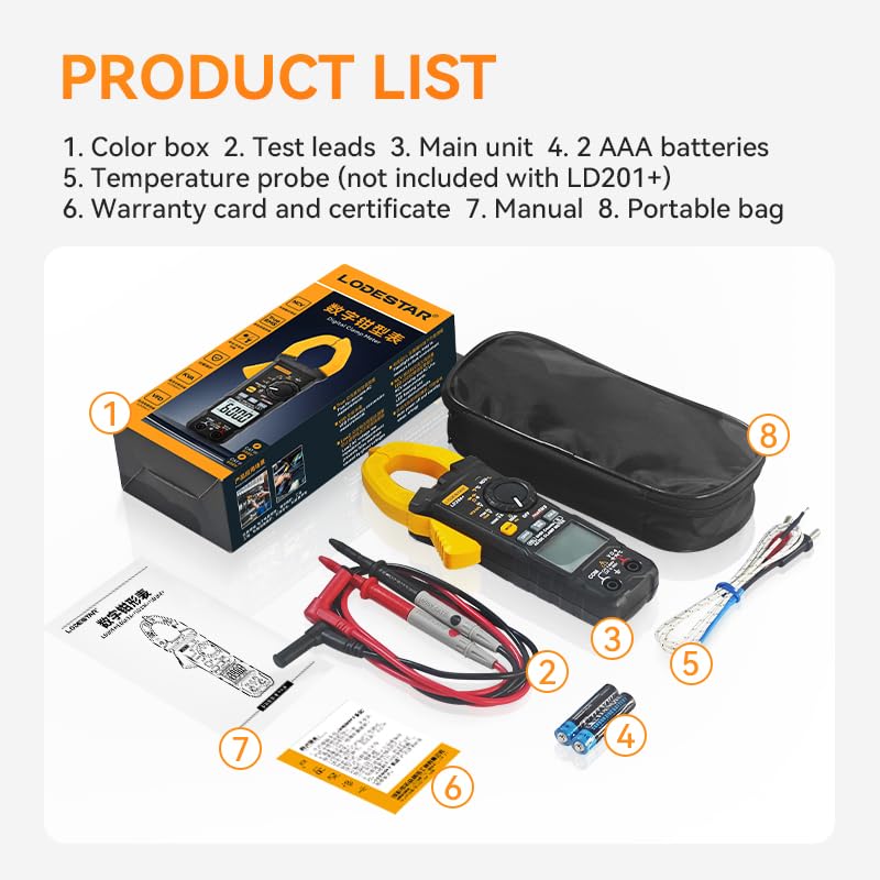 Digital Clamp Meter Multimeter 4000 Counts Voltage Tester with Auto Range, AC/DC Voltage, AC Current, Resistance, Capacitance, Continuity Diode,Live Wire Test, NCV, True RMS, AC Current Meter LD202A+ LD202A+ 4000 Counts AC Current