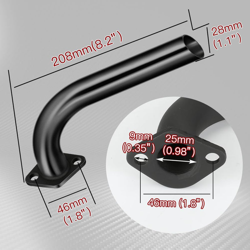 FVRITO Mini Bike Exhaust Pipe Kit for Predator 212cc 224cc 196cc Coleman CT200U BT200X CT200U-EX 6.5hp GX160 GX200 Small Engine Baja Warrior Massimo MB200 Go Kart Parts Black