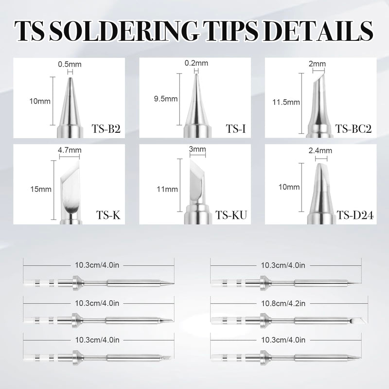 FEITA Pinecil TS100 Soldering Iron Tips Replacement for Mini Portable Micro Solder Pen Various Models Stations Tool Soldering Accessories (TS-B2/I/BC2/D24/K/KU 6pcs) TS-B2/I/BC2/D24/K/KU 6pcs