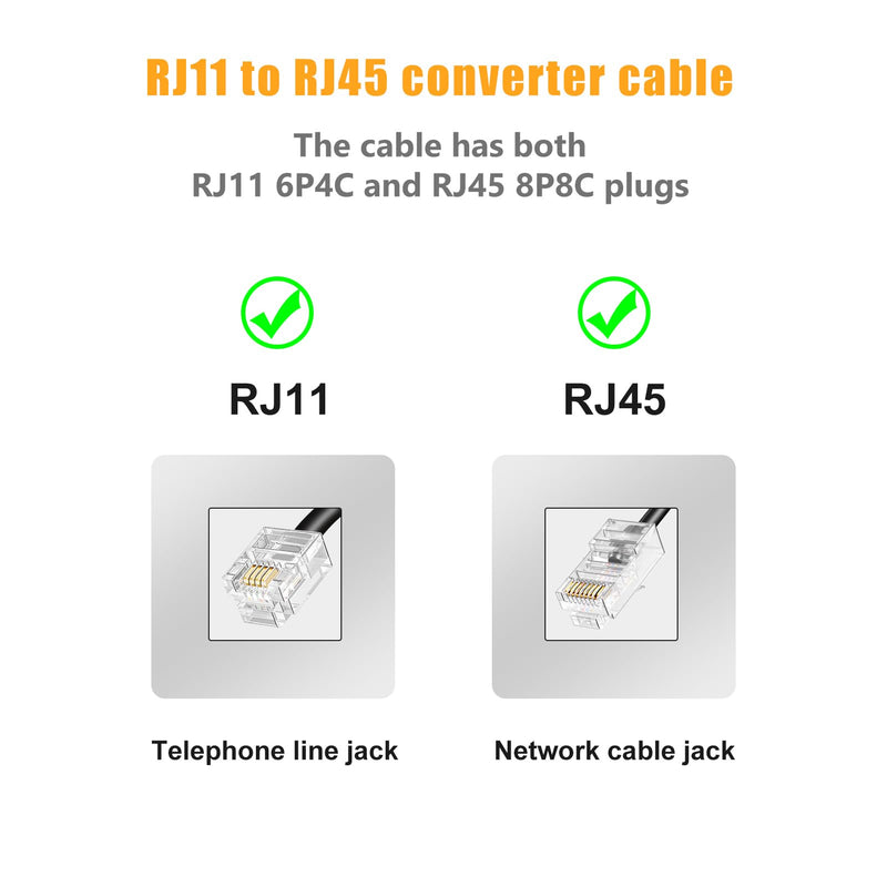 Uvital Phone Jack to Ethernet Adapter, RJ11 to RJ45 Adapter, RJ45 Female to RJ11 Male for Landline Telephone, with RJ45 to RJ11 Cable (RJ45 Coupler White + RJ45 to RJ11 Cable Black) White RJ45 Coupler + Black RJ45 to RJ11 Cable