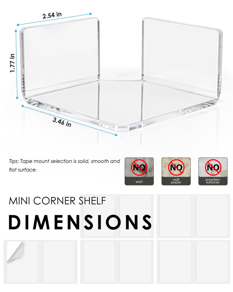 HAYVAN Mini Corner Shelf Wall Mounted 3 Pack Clear Acrylic No Drill | Corner Floating Shelves with Adhesive Tape. Easy Install. Universal for Security Cameras, Baby Monitors, Small Plants & More.