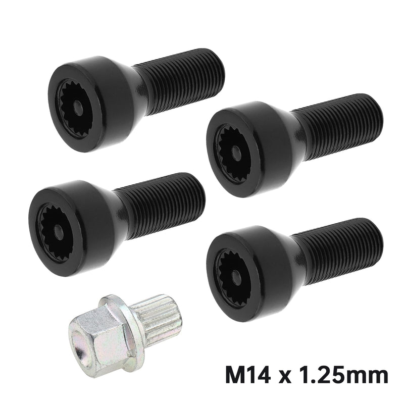 5pcs 36136786191 M14x1.25mm Wheel Lock Set Lug Nuts Bolt Fit for BMW Mini, I3 I8 M2 M4 F80 X2 X4 X6 with Master Key, Black Anti-Theft Wheel Stud Bolt Locks