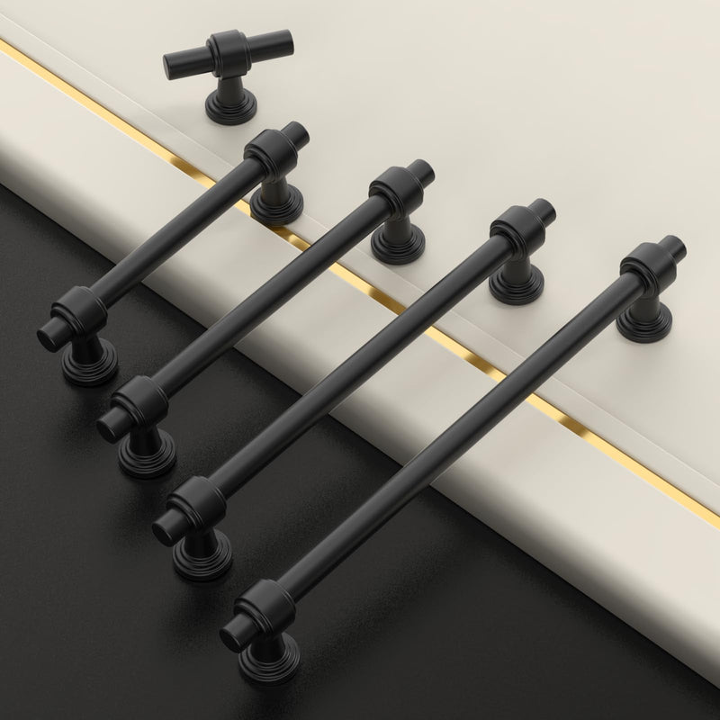 9BUILD 10 Pack Matte Black Kitchen Cabinet Knobs Modern Single Hole Drawer Pulls Knob for Bathroom Dresser and Hardware