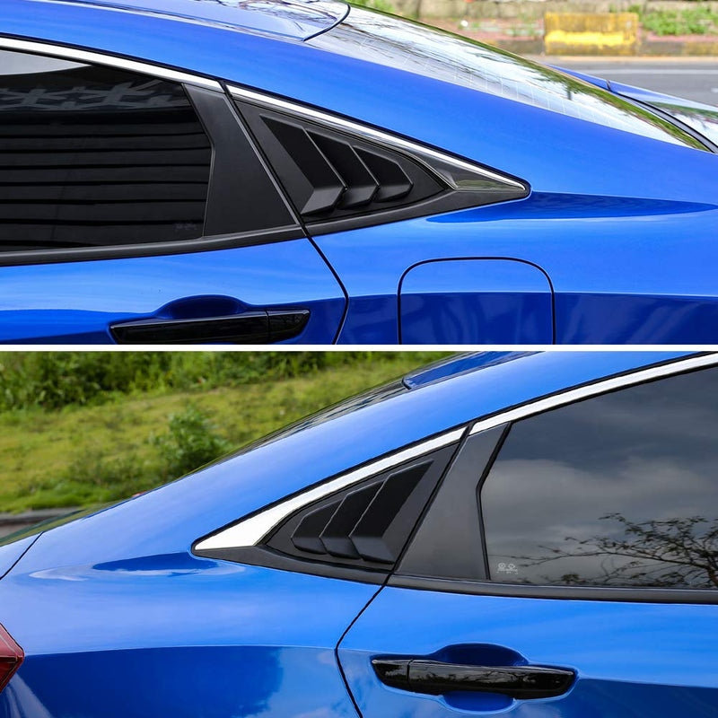Thenice for 10th Gen Civic Rear Side Window Louvers Racing Style Triangular Window Glass Blinds Compatible with Honda Civic Sedan 2021 2020 2019 2018 2017 2016 -Matt Black matt black