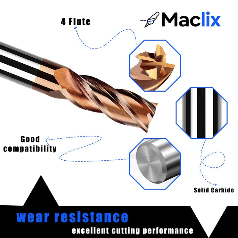 2pcs 1/2" Carbide End Mill Bits Set - 1/2" Diamter,3'' Overall Length - 4 Flutes Milling Bits for Alloy Steels, Hardened Steels, Copper, Cast Iron 1/2 inch