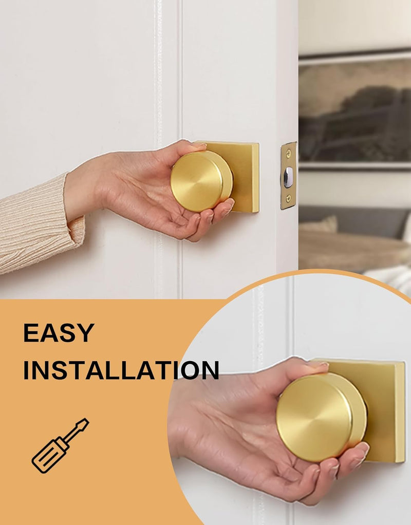 Lethato Brushed Gold Interior Passage Door Knob, Contemporary Zinc-Alloy Heavy Duty Door Knobs, Round Gold Handle, Non-Locking Doorknob for Hallway Closet Bedroom Bathroom (1 Pack) 1 Pack(Passage)