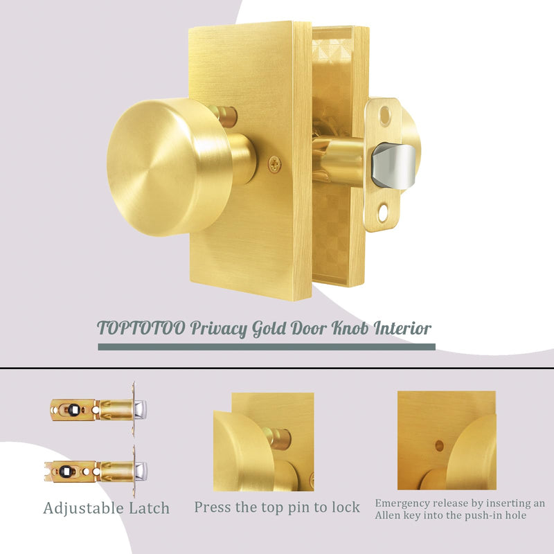 Brushed Gold Door Knobs Interior，Privacy Door Knob with Lock, Modern Door Handles, Satin Brass Door Knobs for Bedroom Bathroom Privacy