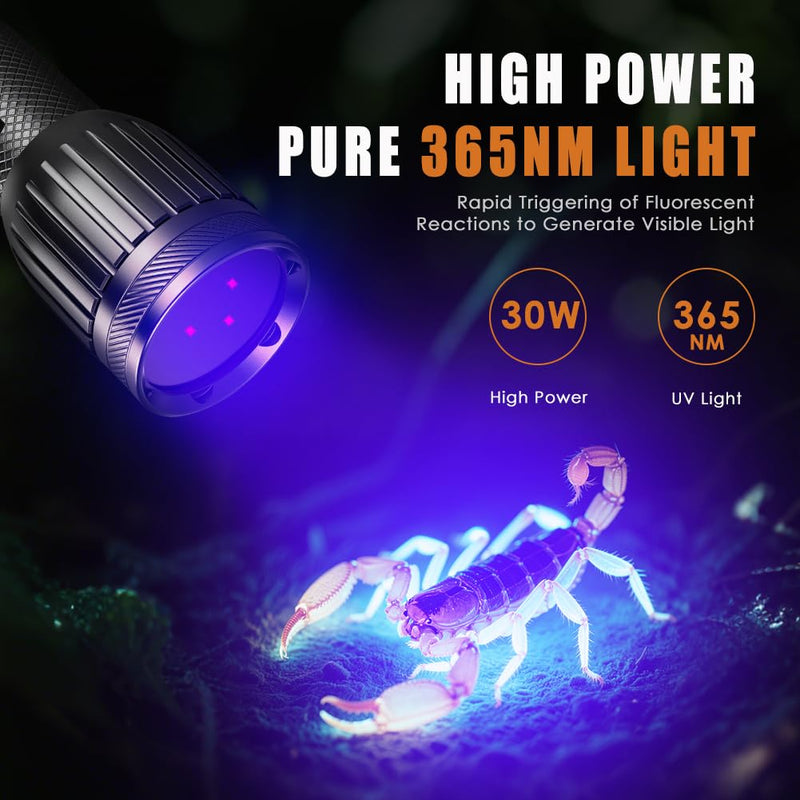 UniqueFire 1408 365nm Black Light UV Flashlight with 3 LEDs Professional UV Light,Powerful Blacklight Flashlight for Pet Urine Finding & Mineral, Antique Detection, Scorpion Search, etc Torch With T-C battery