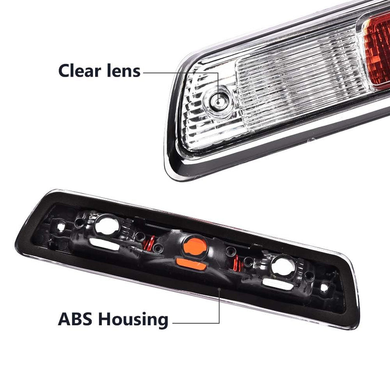 G-PLUS Third Brake Light Compatible with Ford F150 Truck 2009-2014 High Mount Stop Lights Rear Center Roof Third Cargo Light Parking Light Clear/Red Lens Chrome Housing 3rd Brake Light AL3Z13A613E 09-14 F150 Clear