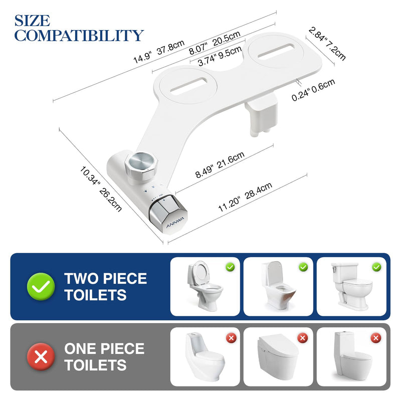 Non-Electric Bidet Attachment for Toilet Seat, Daul Clean Nozzles 3 Modes Adjustable Water Pressure Bidet Toilet Seat Attachment with Pressure Controls Feminine/Posterior Wash (TT17N) White