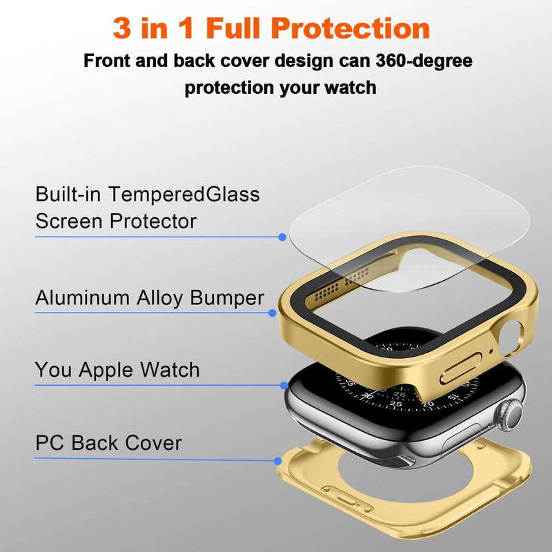 3 in 1 Compatible with Apple Watch Series 11/10 Case 42mm | Slim Straight Edge Metal Cover with Built-in Screen Protector+Back Frame for iWatch Series 11/10 42mm (Gold) Gold