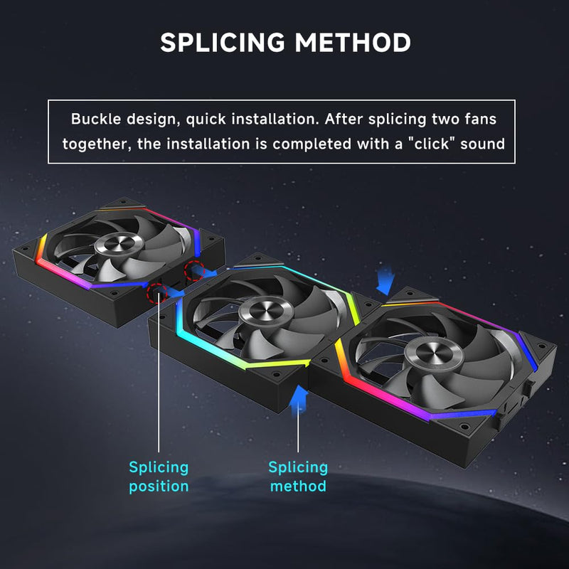 Jungle Leopard Galaxy 120mm PC Reverse Blade Case Fans, ARGB and PWM Cooling Fan PC, Axle Core Double Ring CD Pattern Module Computer Fans, Daisy-Chain 5V RGB Fan (Black 3 Pack) Black Reverse