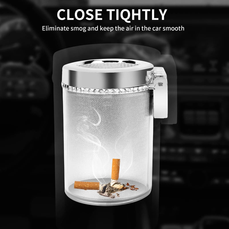 Car Ashtray (2-Pack), Auto Ashtray With LED Light, Mini Car Trash Can, Portable Lid, for Car cup holder, Home , Office and Travel(Silver)