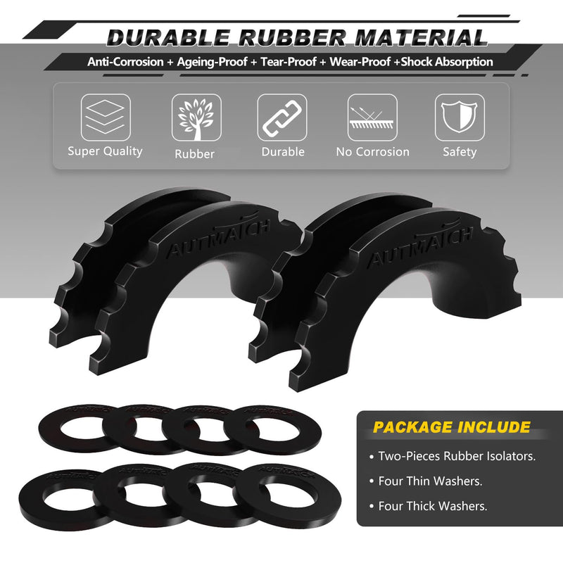 AUTMATCH D Ring Shackle Isolators Washers Kit - 2 Rubber Shackle Isolators with 8 Washers, Fits 3/4 Shackles Protect and Prevents Rattling - Shackle Cover Black 3/4 Shackle Isolator & Washer