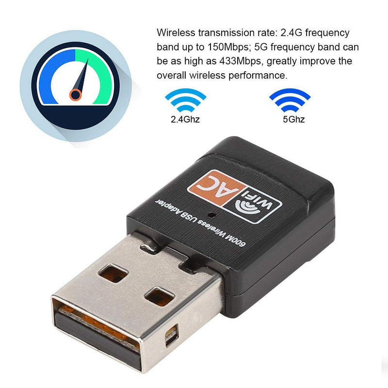 Band 802.11AC Card + CD, USB Internet Adapter Built-in PCB Antenna 100m / 109.4yd Desktop PC Connecter - 2.4G (150 Mbps) / 5G (433 Mbps)