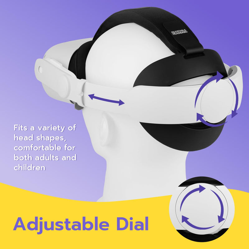 Mcbazel Elite Head Strap for Meta Quest 3S/3/2 Break-Resistant Black | Replacement Upgrade with Adjustable Dial, Memory Foam Rear Pad, ABS PC Side Arms, Q2 Adapter Brackets, Wipe-Clean PU Cushion