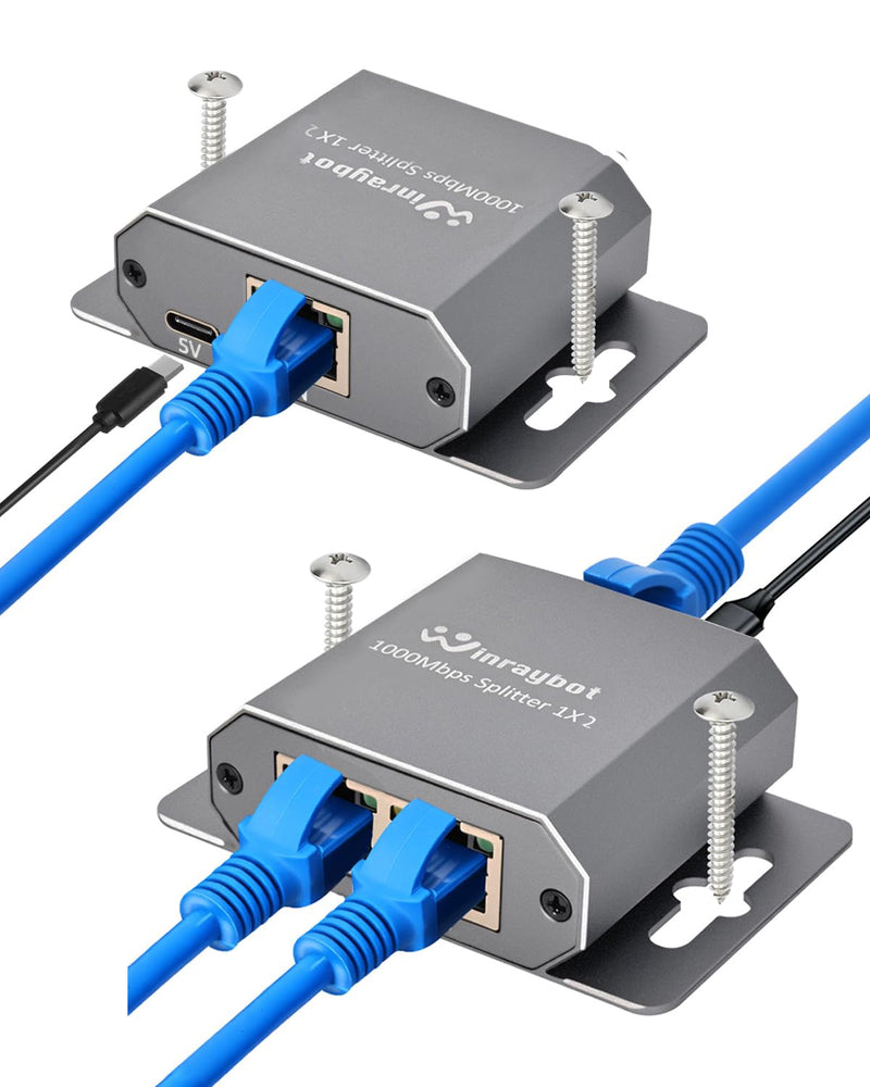 ethernet Splitter 1 to 2 ethernet hub 2 Port,RJ45 Cable Splitter fixable RJ45 Internet Switch Internet Splitter, 1000Mbps for Cat 5/5e/6/7/8 Cable,Can be Fixed to The Wall