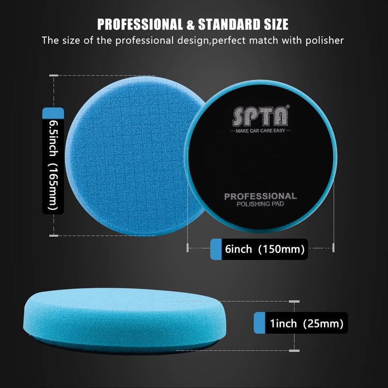 Blue Polish Pad, Buffing Polishing Pads, SPTA 3Pcs 6.5 Inch Face for 6 Inch 150mm Backing Plate Compound Buffing Sponge Pads for Car Buffer Polisher Compounding, Polishing and Waxing -FPTSS6B-3 6.5inch 3Pcs Blue T40 Polish