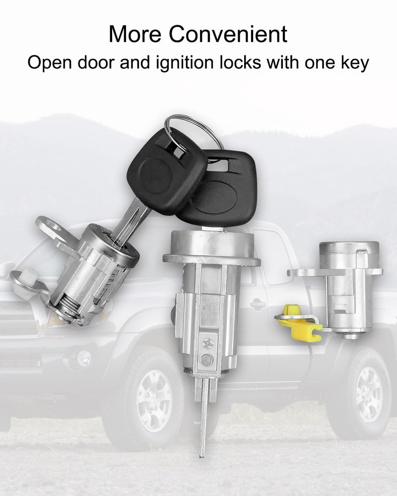 Ignition Switch Lock Key and Front Door Lock Cylinder Set Compatible with Toyota Tacoma 1995-2004 Replace 69005-35840 6905135070 6905735070