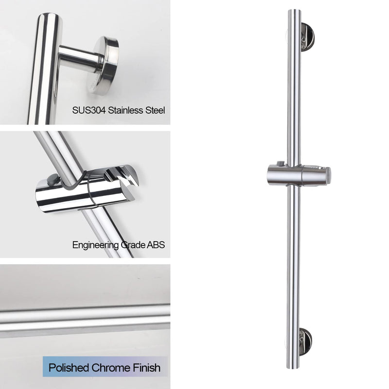 Chrome Shower Slide Bar, Bathroom Shower Slide Bar with Adjustable Handheld Shower Holder, Stainless Steel Slide Slide Bar Wall Mount Chrome