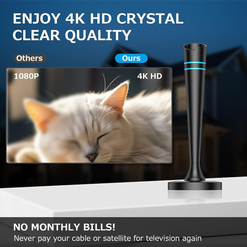 TV Antenna Indoor for smart TV, Digital Antenna for Smart TV with Local Channels, TV Antenna Long Range Reception with Amplifier Signal Booster, 360° Strong Reception, Supports 4K 1080p HD