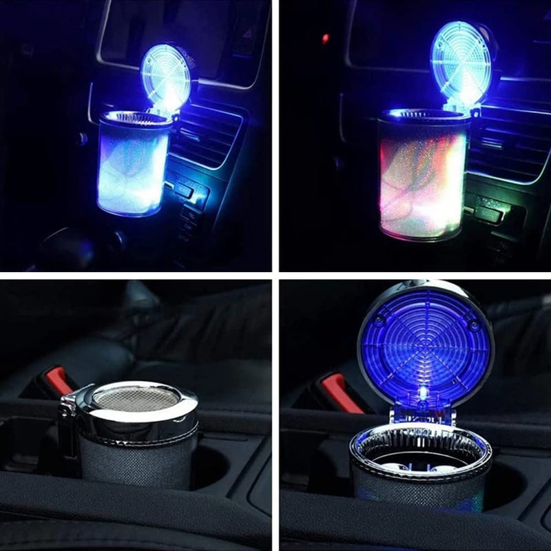 Bosaidong Car Ashtray, Auto Ashtray With LED Light, Mini Car Trash Can, Portable Ashtray with Lid Suitable for Most Vehicles, Silver