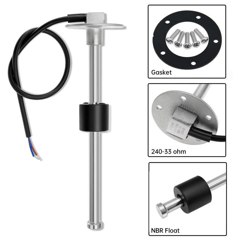 ARTILAURA 240-33 ohm Fuel Sending Unit 16"(400mm) Stainless Steel Water Fuel Gas Tank Level Sender for Boat Marine AUTO Car Truck Vehicle 16" 240-33 ohms