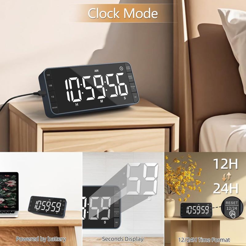 7.8'' Extra Large LED Kitchen Timer: 99H Countdown Countup with 3 Brightness, 5 Alarms & 4 Volume Levels, Magnetic Rechargeable Timer for Cooking, Classroom, Home Gym Navy Blue