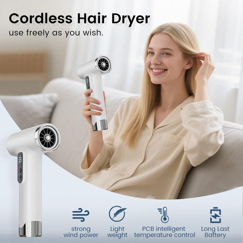  [AUSTRALIA] - Cordless Rechargeable Hair Dryer, 15000mAh Battery Operated,USB Portable Blow Dryer，3 Adjustable Hot and Cold Air Settings, Used for Travel, Camping, and RV. Grey