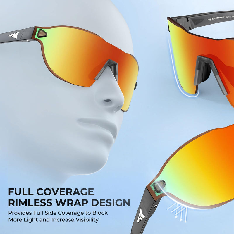 KastKing Nizini Polarized Sports Fishing Sunglasses, With PuriVex Protective Lens Coating, Rimless Wrap Design, Men Women A: Matte Smoke Crystal Frame, Burgundy Mirror