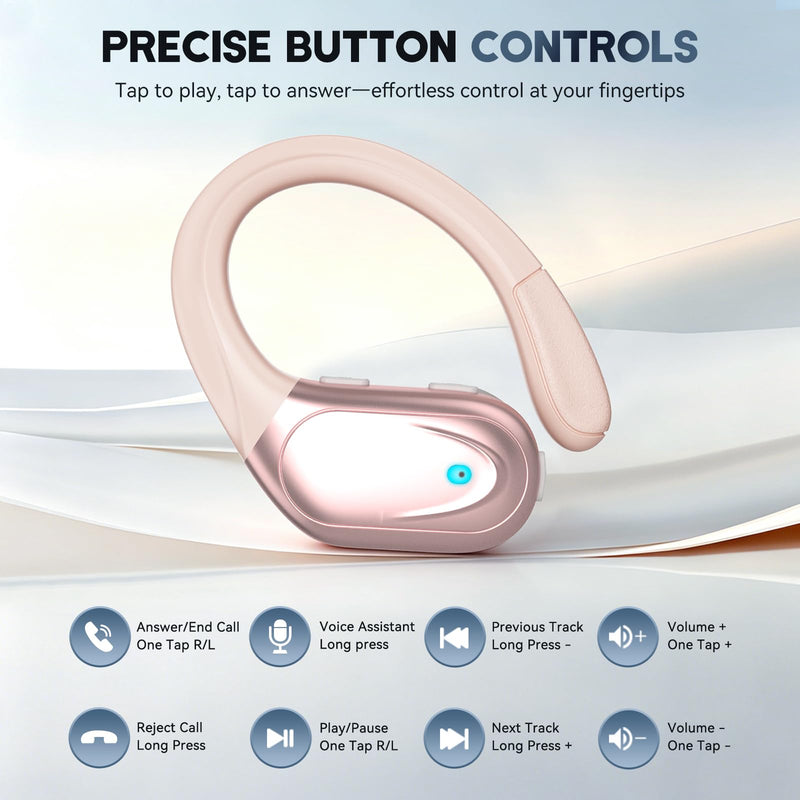 HAOYUYAN Sports Bluetooth Headphones, 80Hrs Playtime Wireless Earbuds with LED Power Display, IPX7 Waterproof Earphones for Workout/Running, Noise Canceling Headset Ear Buds Rose Gold
