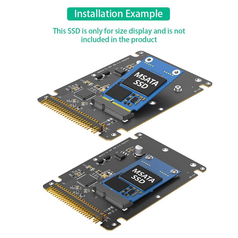 MSATA to 44 Pin IDE Adapter, Support Half Size and Full Size mSATA SSD, Compatible with 2.5" ID, (Black)