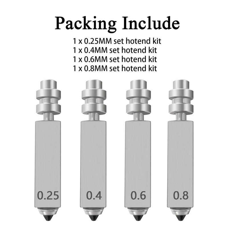 HzdaDeve 4PK Kobra X/Kobra 4 Nozzle Kit Integrated Hardened Steel Nozzles 0.25MM 0.4MM 0.6MM 0.8MM Quick-Swap High Flow High Speed Throat Tube Nozzles Print Head Hot End for Anycubic 3D Printer 0.25/0.4/0.6/0.8MM