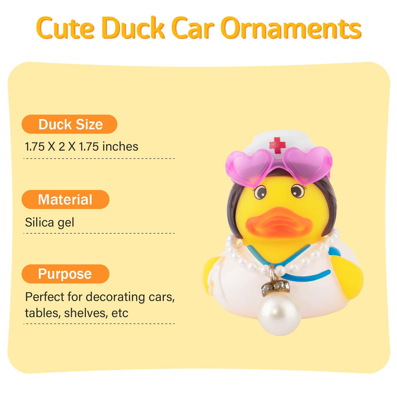 wonuu Car Dashboard Rubber Ducks for Halloween, Decorations Duck for Office Desk Ornament Accessories with Glasses Necklace, for Halloween Party Gifts (Nurse) Nurse