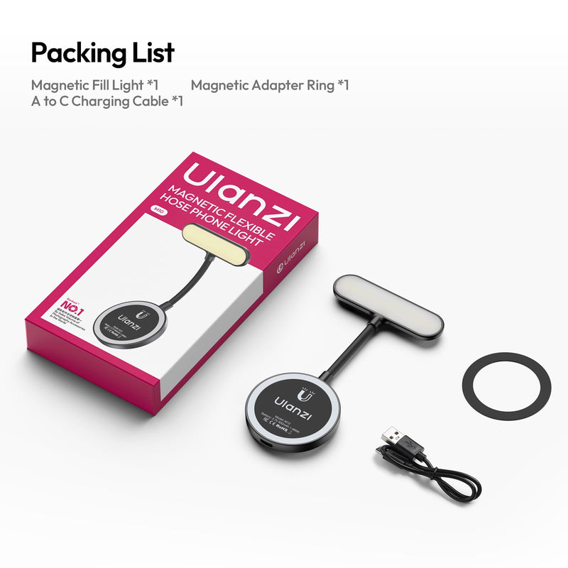 ULANZI M10 Magnetic Selfie Light, Gooseneck LED Phone Reading Light | with MagSafe, 5 Color Temps & Brightness Levels Flexible Fill Light for iPhone iPad Kindle E-Reader, Laptop, Video Conference