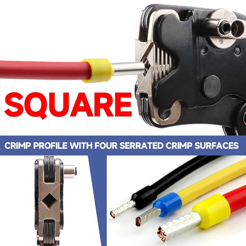 HKS Ferrule Crimping Tool Kit AWG 30-5 - Fixable Range with 1200PCS Red Copper Terimnals, Square Self-Adjusting Ratchet Crimper for End-Sleeves (16-4H with 1200PCS Kit) 16-4H Ferrules Kit
